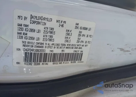 2006 Dodge Grand Caravan Se из США, поврежденный, VIN 1D4GP24R16B635551